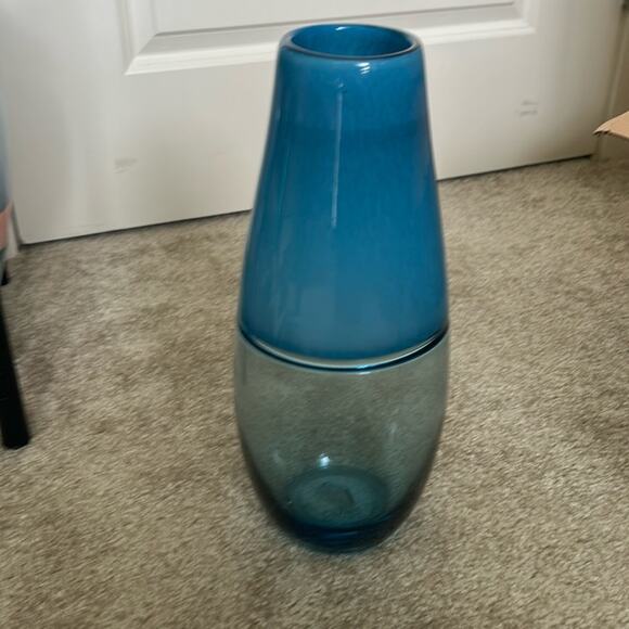 Art Glass Two Toned Vase Blue and Clear 15 Inch - Picture 1 of 4